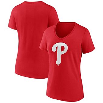 Women's Logo Athletic Red Philadelphia Phillies Official Logo Athletic V-Neck T-Shirt