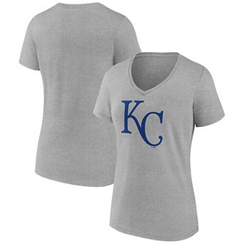 Women's Logo Athletic Gray Kansas City Royals Official Logo Athletic V-Neck T-Shirt