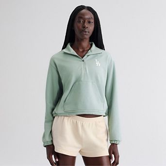 Women's Fanatics Sage Green Los Angeles Dodgers Oversized Clutch Tri-Blend Half-Zip Pullover