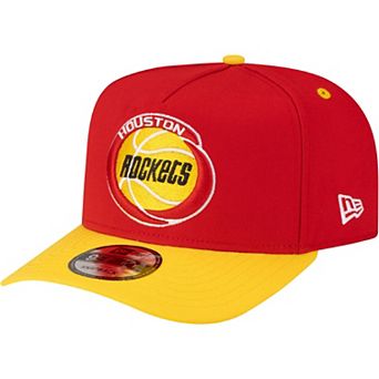 Men's New Era Red/Gold Houston Rockets 80s Throwback A-Frame 9FIFTY Snapback Hat