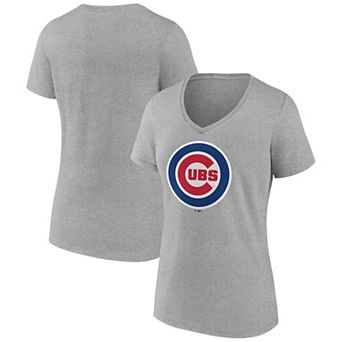 Women's Logo Athletic Gray Chicago Cubs Official Logo Athletic V-Neck T-Shirt
