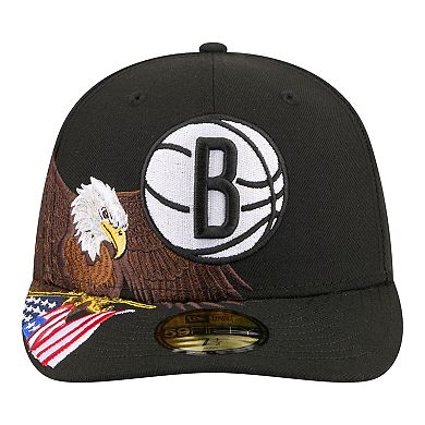 Men's New Era Black Brooklyn Nets Freedom Pre-Curved 59FIFTY Fitted Hat