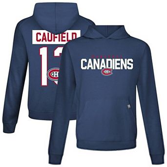 Men's Levelwear Cole Caufield Navy Montreal Canadiens Relay Name & Number Long Sleeve Hooded T-Shirt