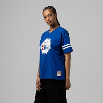 Women's Mitchell & Ness Royal Philadelphia 76ers Hardwood Classics Boyfriend V-Neck T-Shirt
