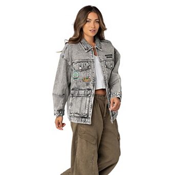 Women's The Wild Collective Gray Boston Celtics Oversized Cargo Denim Jacket