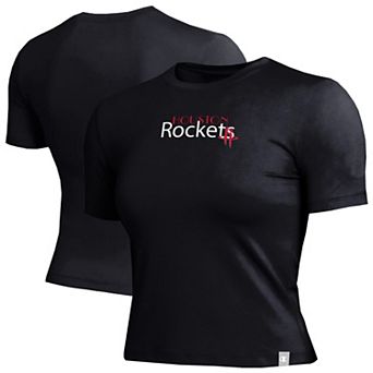 Women's Champion Black Houston Rockets Soft Touch Fitted Cropped T-Shirt