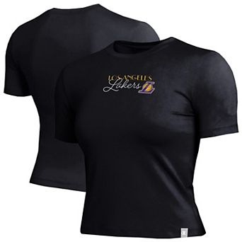 Women's Champion Black Los Angeles Lakers Soft Touch Fitted Cropped T-Shirt