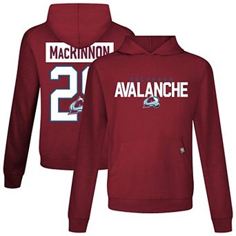 Men's Levelwear Nathan MacKinnon Burgundy Colorado Avalanche Relay Name & Number Long Sleeve Hooded T-Shirt