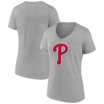 Women's Logo Athletic Gray Philadelphia Phillies Official Logo Athletic V-Neck T-Shirt