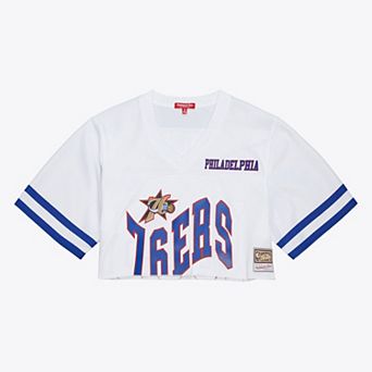 Women's Mitchell & Ness White Philadelphia 76ers Cropped Fashion Jersey