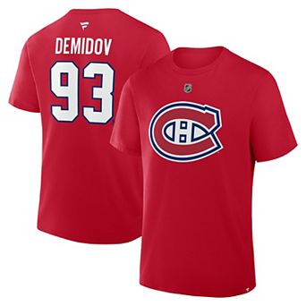 Men's Fanatics Ivan Demidov Red Montreal Canadiens Authentic Stack Name & Number T-Shirt