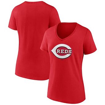 Women's Logo Athletic Red Cincinnati Reds Official Logo Athletic V-Neck T-Shirt