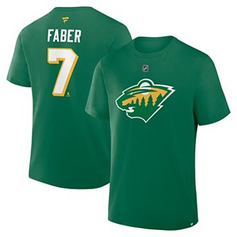 Men's Fanatics Brock Faber Green Minnesota Wild Authentic Stack Name & Number T-Shirt
