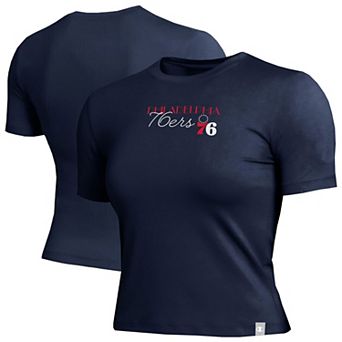 Women's Champion Navy Philadelphia 76ers Soft Touch Fitted Cropped T-Shirt