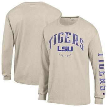 Men's Champion Heather Oatmeal LSU Tigers Neutral Arch Long-Sleeve T-Shirt