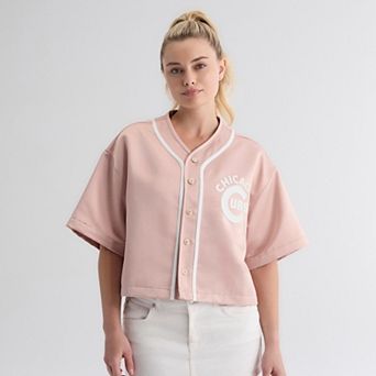 Women's Fanatics Faded Rose Chicago Cubs Iconic Full-Button Satin Baseball Top