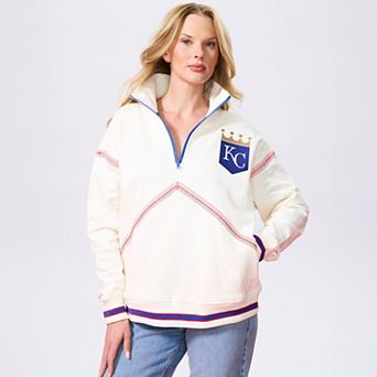 Women's Terez Cream Kansas City Royals Baseball Stitch Quarter-Zip Pullover