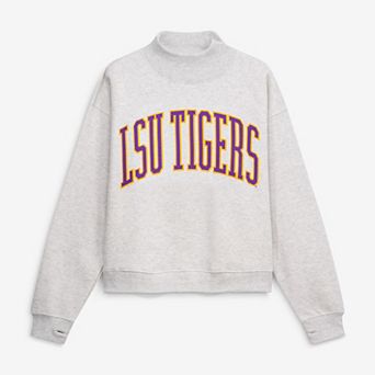Women's Pressbox Ash LSU Tigers Oversized Nelson Mock Neck Sweatshirt