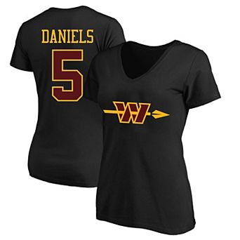 Women's Fanatics Jayden Daniels Black Washington Commanders Plus Size Name & Number V-Neck T-Shirt