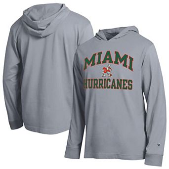 Men's Champion Heather Gray Miami Hurricanes High Motor All-Star Long Sleeve Hooded T-Shirt