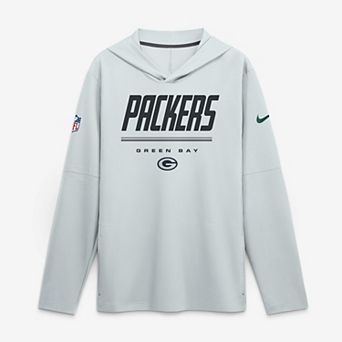 Men's Nike Platinum Green Bay Packers Sideline Game On Lightweight Long Sleeve Hooded Dri-FIT Top