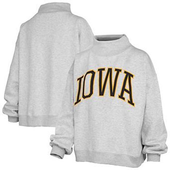 Women's Pressbox Heather Gray Iowa Hawkeyes Oversized Nelson Mock Neck Sweatshirt