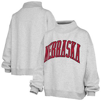 Women's Pressbox Ash Nebraska Huskers Oversized Nelson Mock Neck Sweatshirt