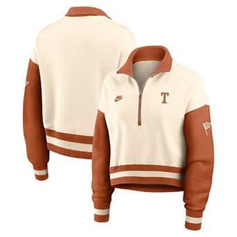 Women's Nike Natural/Texas Orange Texas Longhorns Oversized Legacy Color Block Cropped Quarter-Zip Pullover