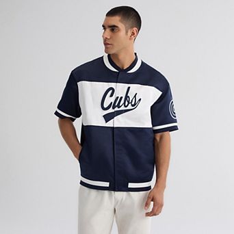 Men's Fanatics Athletic Navy Chicago Cubs Iconic Full-Snap Short Sleeve Satin Warm-Up