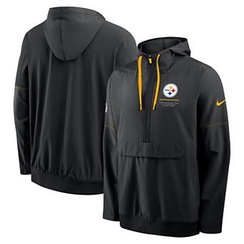 Men's Nike Black Pittsburgh Steelers Sideline Logo Glory Anorak Half-Zip Hooded Jacket