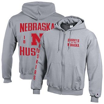 Men's Champion Heather Gray Nebraska Huskers Varsity Powerblend Full-Zip Fleece Hoodie