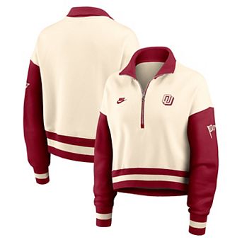 Women's Nike Natural/Crimson Oklahoma Sooners Oversized Legacy Color Block Cropped Quarter-Zip Pullover