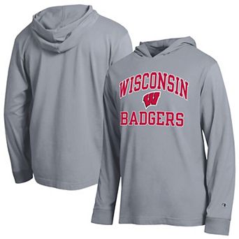 Men's Champion Heather Gray Wisconsin Badgers High Motor All-Star Long Sleeve Hooded T-Shirt