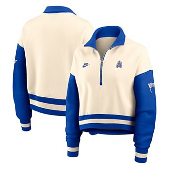 Women's Nike Natural/Royal Duke Blue Devils Oversized Legacy Color Block Cropped Quarter-Zip Pullover