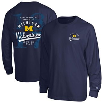 Men's Champion Navy Michigan Wolverines Laminated All-Star Long Sleeve T-Shirt