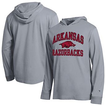 Men's Champion Heather Gray Arkansas Razorbacks High Motor All-Star Long Sleeve Hooded T-Shirt