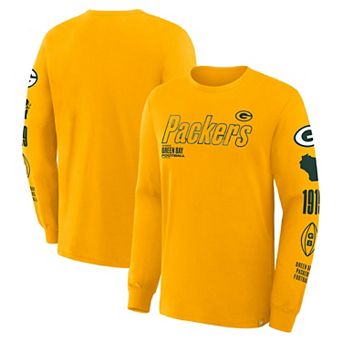 Men's Fanatics Gold Green Bay Packers Checkdown Pass Long Sleeve T-Shirt
