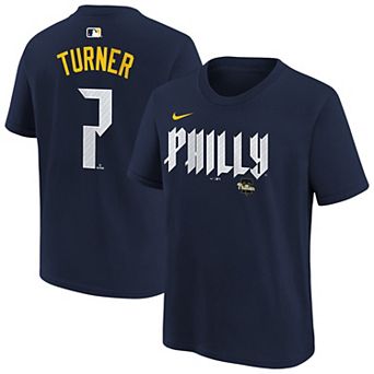 Youth Nike Trea Turner Navy Philadelphia Phillies City Connect Name & Number T-Shirt