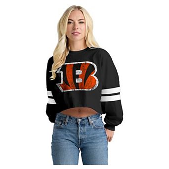 Women's Spirit Jersey Black Cincinnati Bengals Oversized Cropped Stripe Long Sleeve T-Shirt