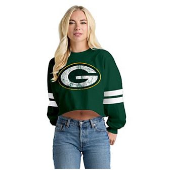 Women's Spirit Jersey Green Green Bay Packers Oversized Cropped Stripe Long Sleeve T-Shirt