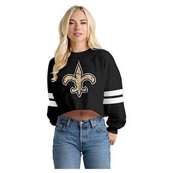 Women's Spirit Jersey Black New Orleans Saints Oversized Cropped Stripe Long Sleeve T-Shirt