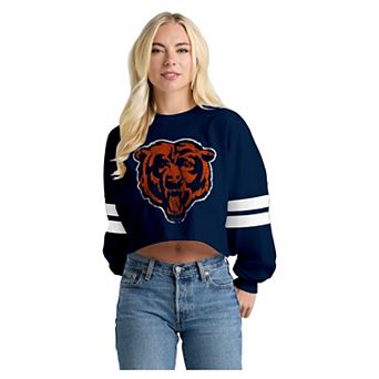Women's Spirit Jersey Navy Chicago Bears Oversized Cropped Stripe Long Sleeve T-Shirt