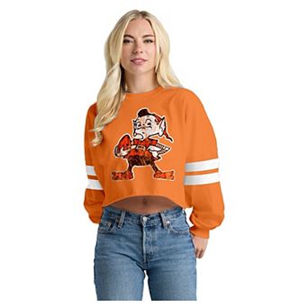 Women's Spirit Jersey Orange Cleveland Browns Oversized Cropped Stripe Long Sleeve T-Shirt