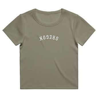 Women's Uscape Apparel Green Oregon Ducks Upside Down Embroidery Ribbed Cropped T-Shirt
