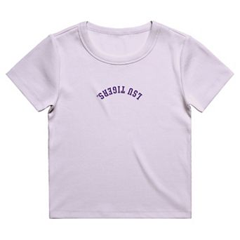 Women's Uscape Apparel Purple LSU Tigers Upside Down Embroidery Ribbed Cropped T-Shirt