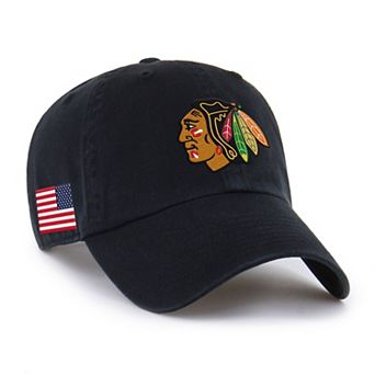 Unisex '47 Black Chicago Blackhawks Heritage Flag Clean Up Adjustable Hat