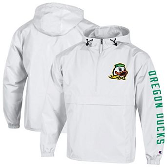 Men's Champion White Oregon Ducks Cloud Packable Half-Zip Hooded Jacket