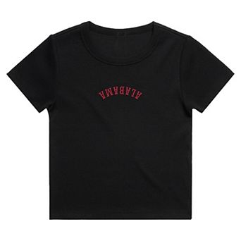 Women's Uscape Apparel Black Alabama Crimson Tide Upside Down Embroidery Ribbed Cropped T-Shirt