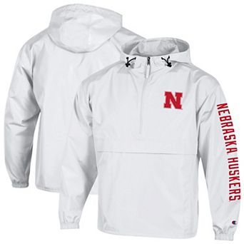 Men's Champion White Nebraska Huskers Cloud Packable Half-Zip Hooded Jacket