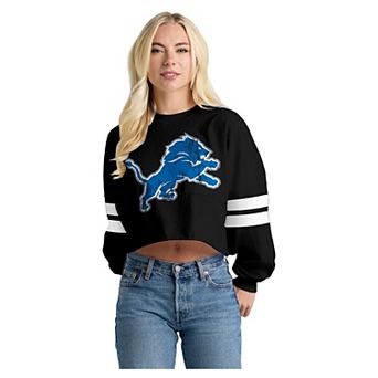 Women's Spirit Jersey Black Detroit Lions Oversized Cropped Stripe Long Sleeve T-Shirt